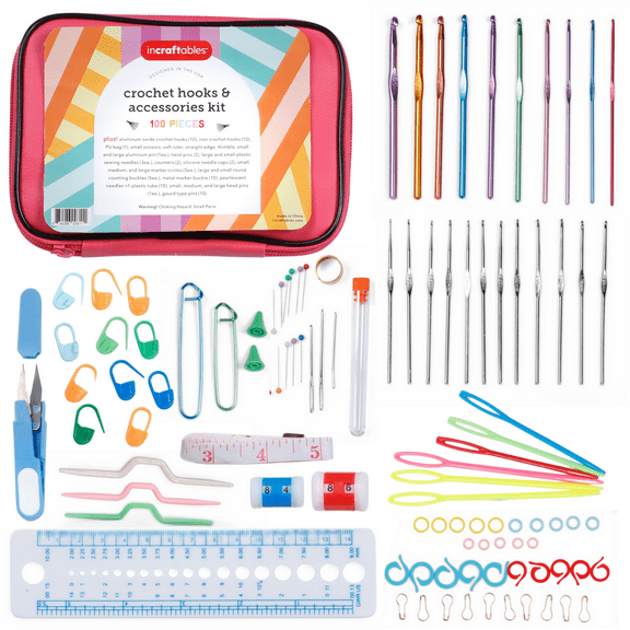 Incraftables Crochet Hooks Set with Case  100 Pieces - Complete Crochet Kit for Beginners & Professionals  Ergonomic Crochet Hooks, Crochet Accessories, Crochet Tools & More