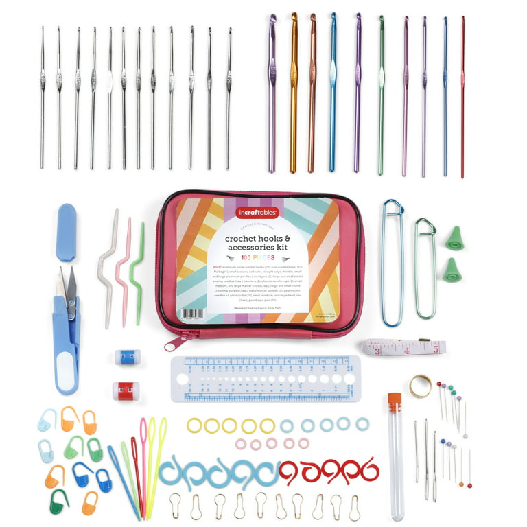 Incraftables Crochet Hook Set with Case 100pcs with Needles, Scissors,  Ruler, Head Pin & Accessories 