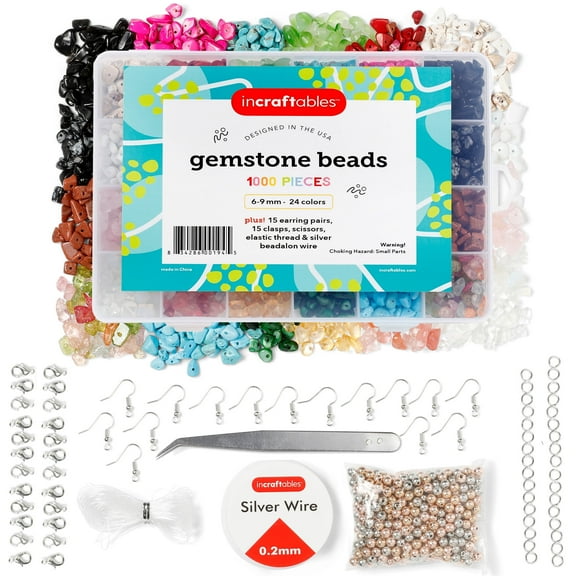 Incraftables Natural Gemstone Beads Kit - 240 Stone Beads & 150 Spacer Beads for Jewelry Making - Bracelet Making Kit with Keychains, Clasps, Wire, & Storage Organizer