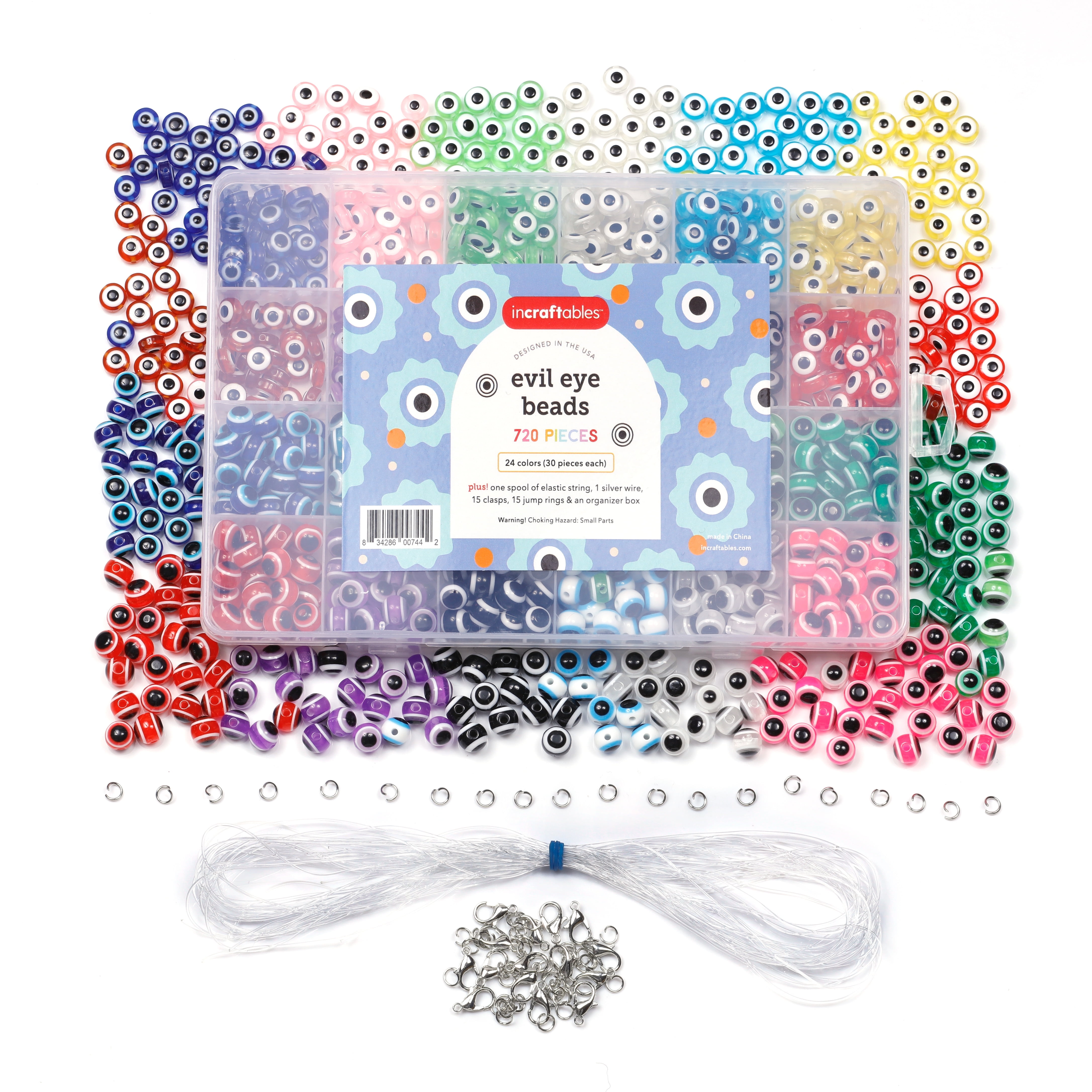 Incraftables Evil Eye Beads for Jewelry Making (24 Colors). Best Evil Eye Bracelets Kit (720pcs)