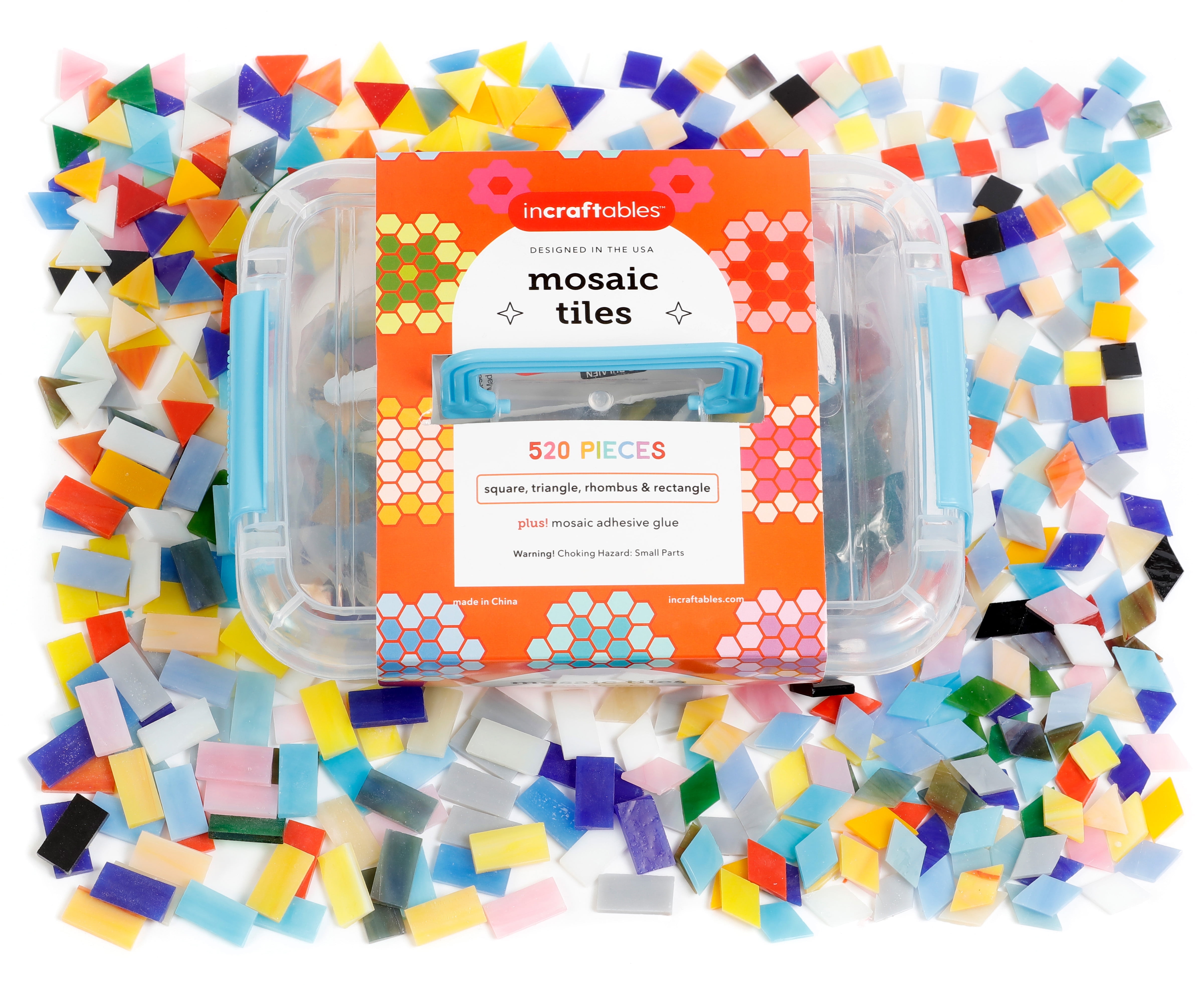 Incraftables Glass Mosaic Tiles for Crafts, 520 Pieces, Stained Mosaic Glass with Adhesive Glue