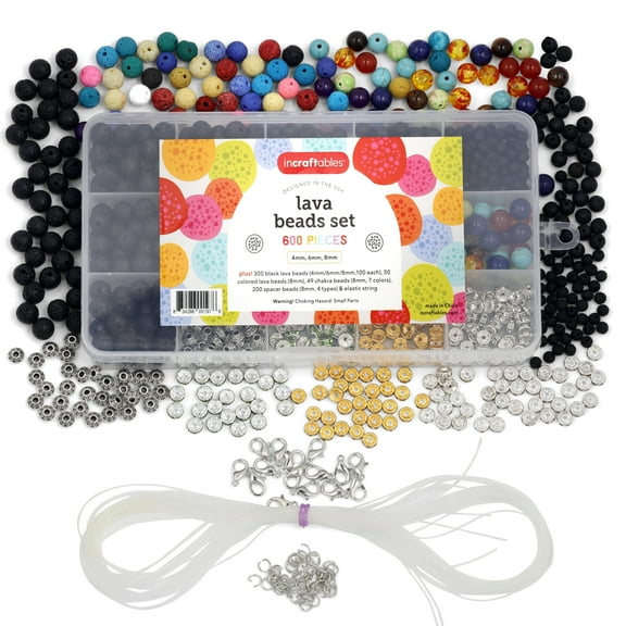 Incraftables Lava Rock Beads for Jewelry Making 600pcs (Black & Multicolor) for Kids & Adults