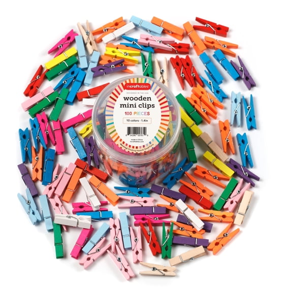 Incraftables 100 Mini Wooden Clothespins – 1" Colored Craft Clips for Photos, Card, & DIY Decorations - Natural Birch pins for Artwork, Laundry, Scrapbooking & More
