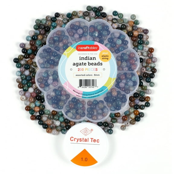 Incraftables Colored Jewelry Making Indian Agate Gemstone Beads for Adults, 8 mm, 200 Count