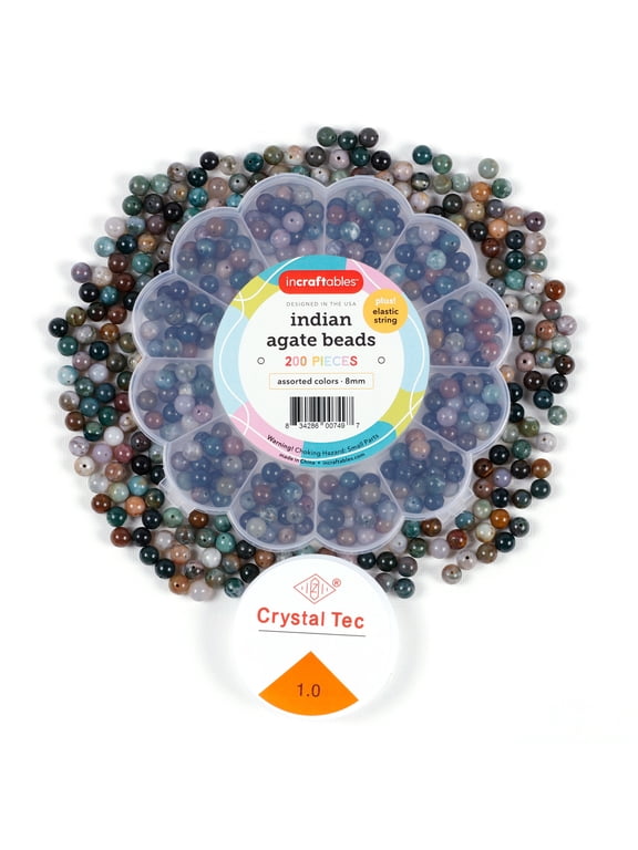 Colored Jewelry Making Indian Agate Gemstone Beads for Adults, 8 mm, 200 Count