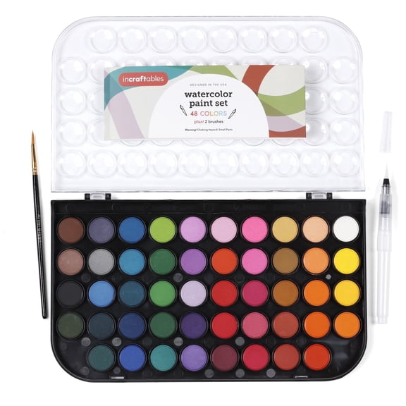 Incraftables Non-Toxic Watercolor Paint set (48 Colors). Water Color Paints for Adult & Kids w/ Refillable Water Brush Pen, Watercolor Palette & Brush. Watercolor Paint Kit for Beginner & Pro