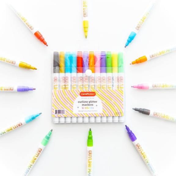 Incraftables Art Markers, 12-Count Set with Clear PVC Box, Chisel Point, Multicolored