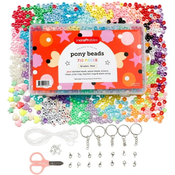 Incraftables Pony Beads for DIY Hair & Jewelry Bracelets Making 9mm (32 colors) for Adults & Kid