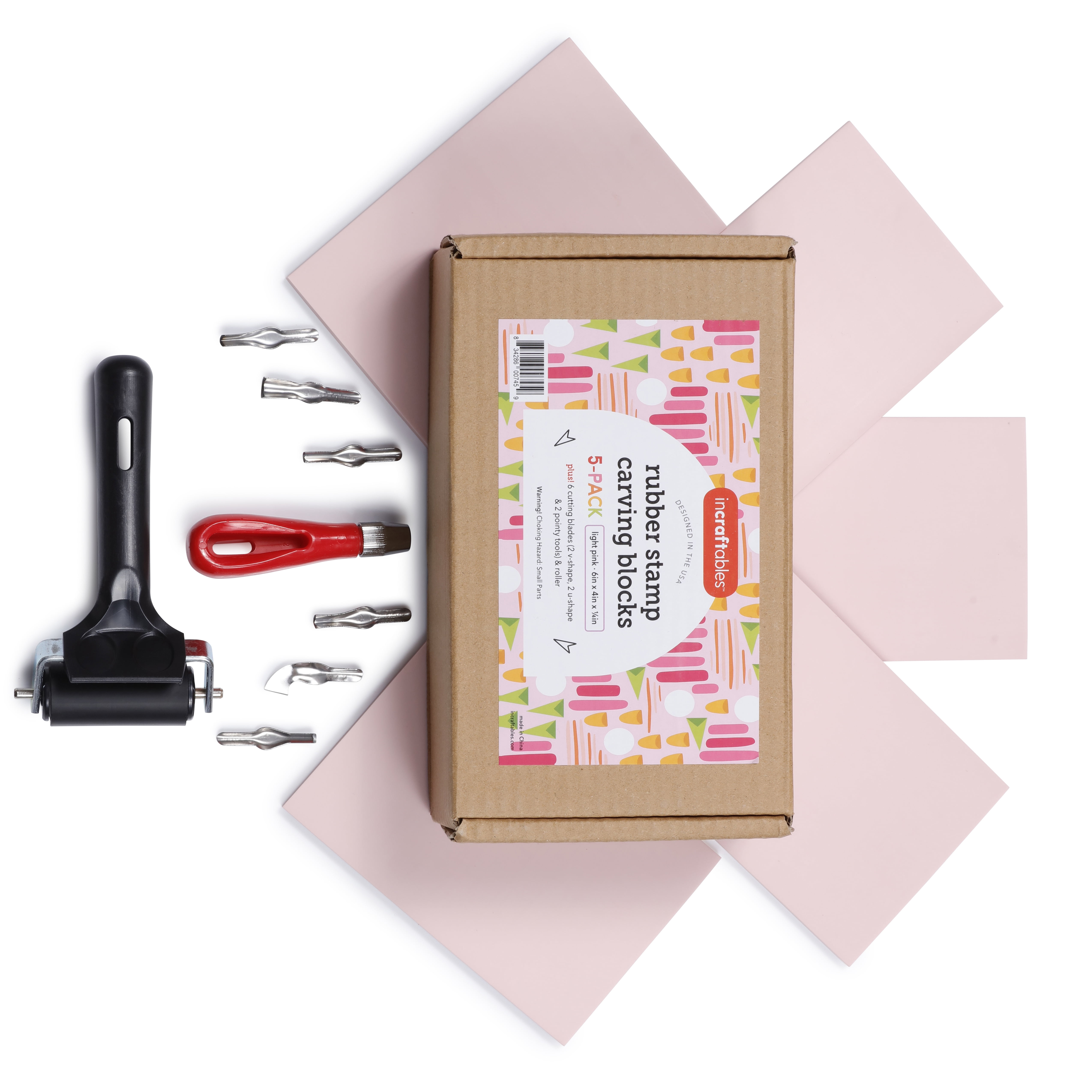 Block Printing Stamp Making Kit || Includes 2 Lino Cutters, Lino Handle, 5  Wood Mounted Blocks, Ink Pad and Leaflet Including Stamp Design || Used in
