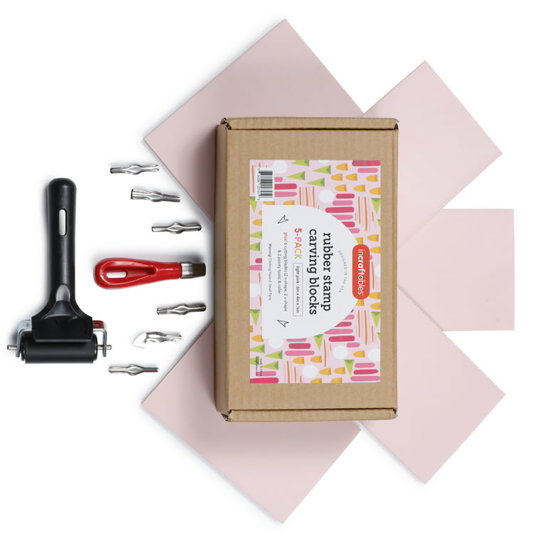 Incraftables Rubber Stamp Kit (5 Pack). Printmaking Linoleum Block Kit w/  Cutting Blades Tools.