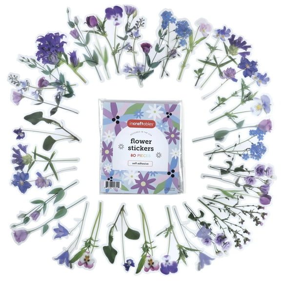 Incraftables Self Adhesive Flower Stickers for Kids (80pcs). Natural Flower Stickers for Crafts
