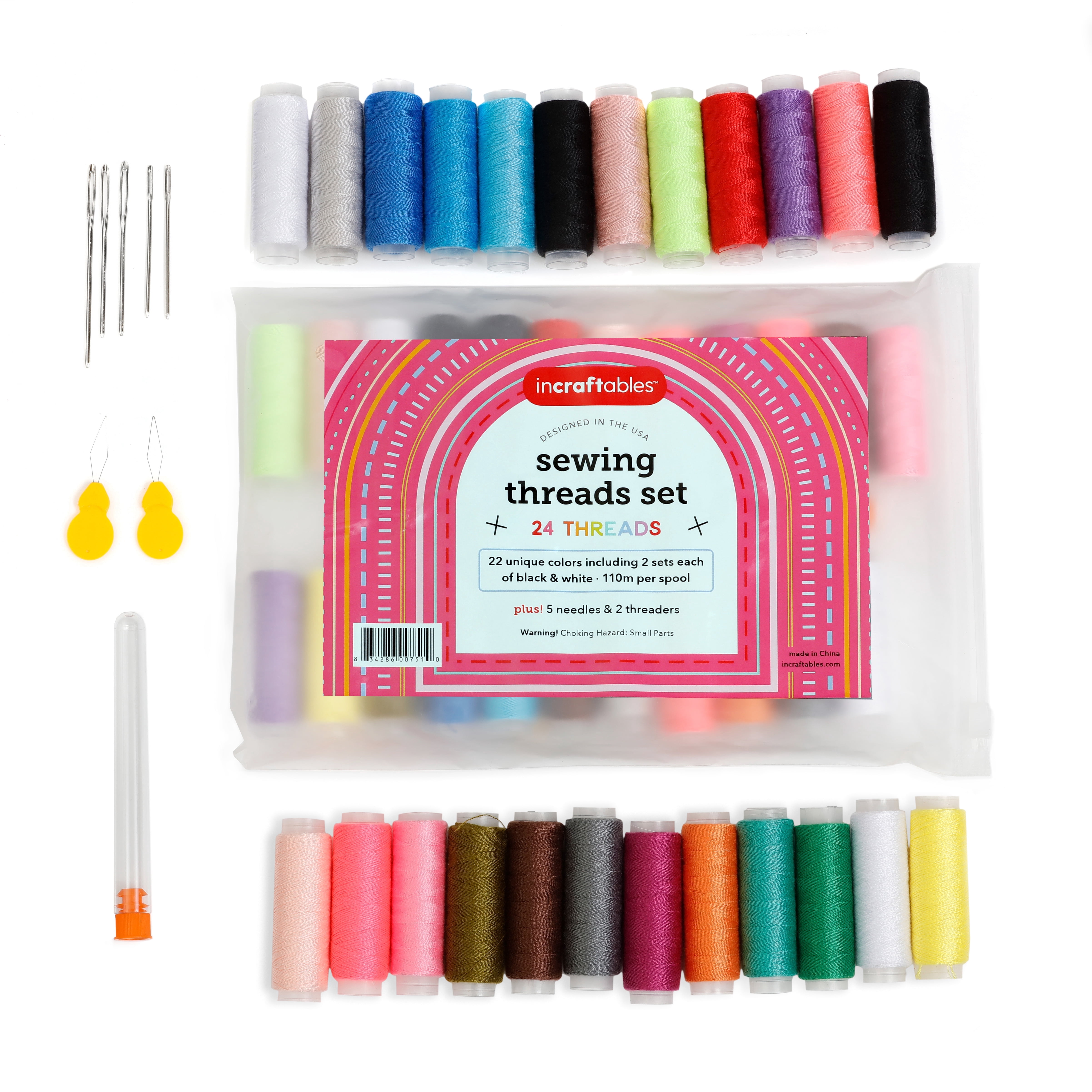 Incraftables Strong Hand Purpose Sewing Thread Assortment (24 Spool Set