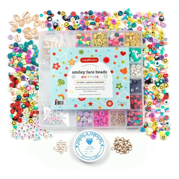 Incraftables Smiley Beads for Jewelry Making 22 Styles. Multicolor Smile, Heart, Flower and Fruit Beads