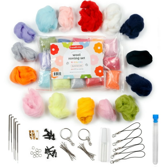 Incraftables Wool Roving Needle Felting Kit (15 colors) for Beginners, Pros, Adults and Kids