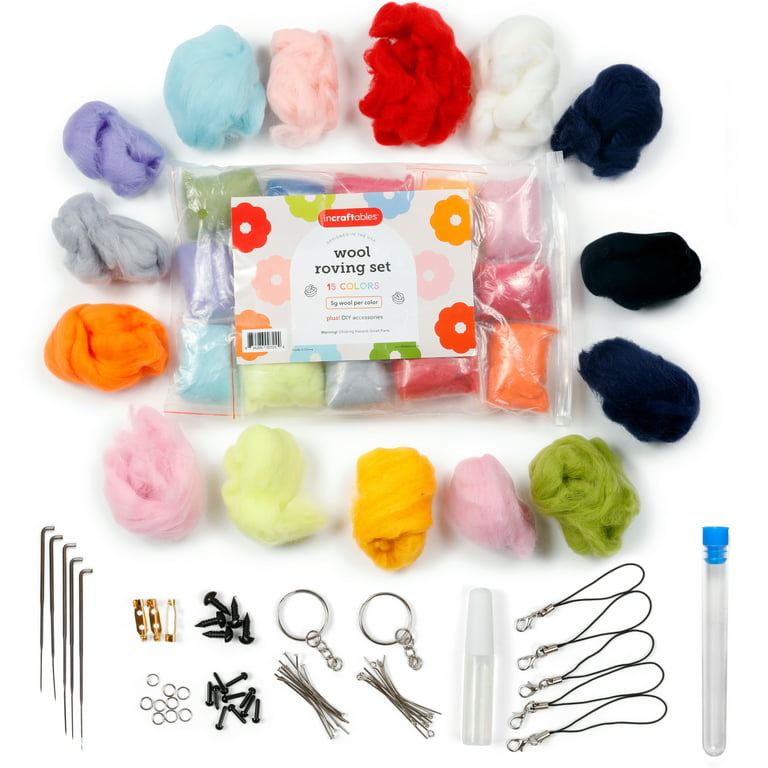 Incraftables Wool Needle Felting Kit 15 Colors for Beginners, Pros, Adults & Kids Wool Roving Felt Supplies Starter Set