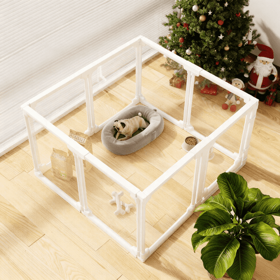 Increased 27.8'' Transparent Acrylic Dog Playpen - Indoor Puppy Play Pen for Small/Medium Dogs, Dog Fence Pet Playpen for Indoors(8Panel)
