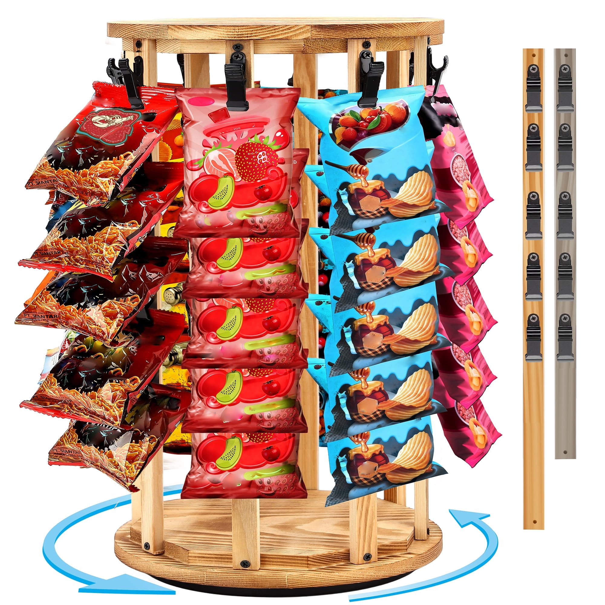 Increased Size Chip Display Rack, 5 Tiers 40 Clips Wooden Rotating ...