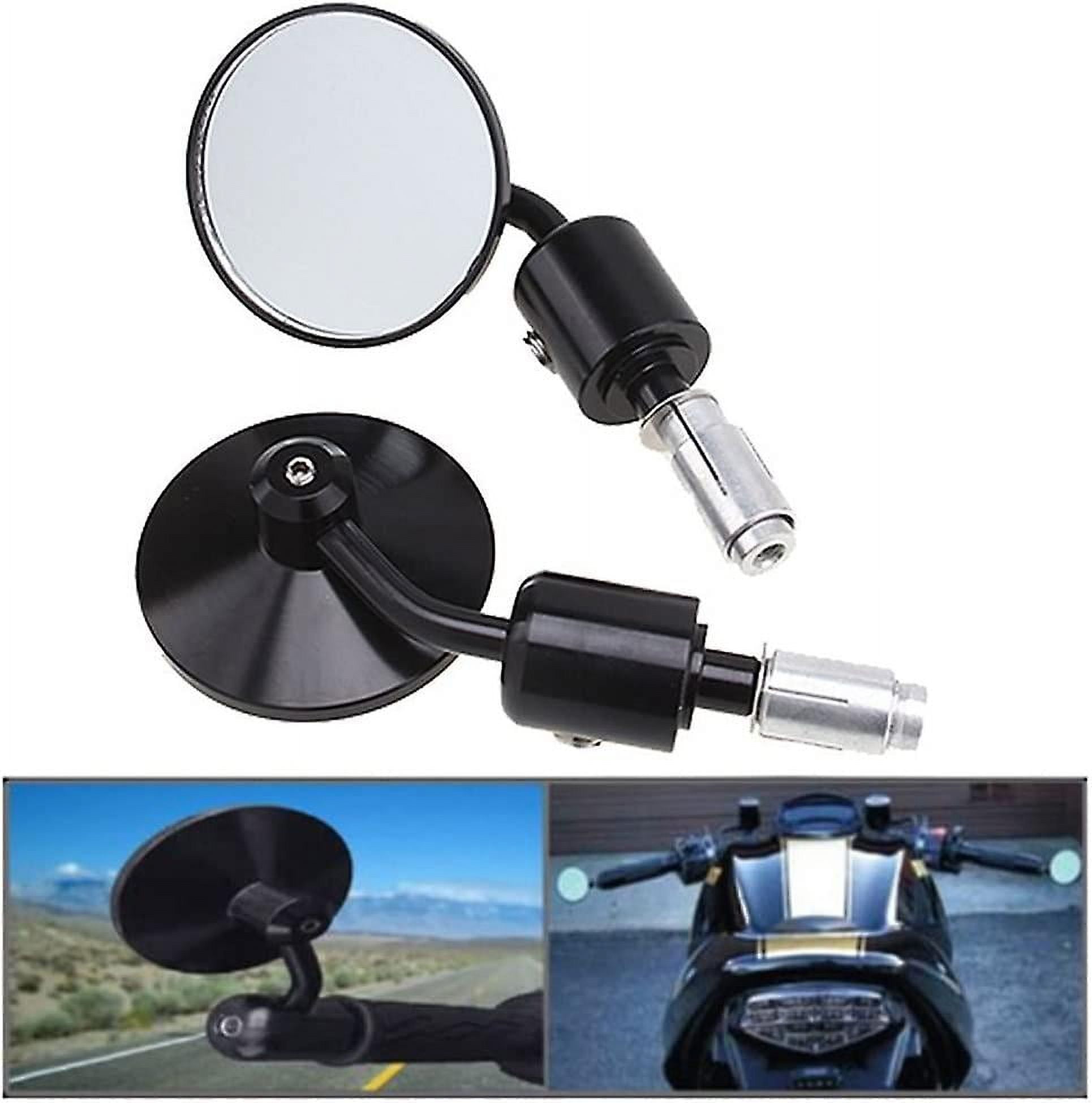Increased Vision Side Motorcycle Mirrors, Universal Fits Standard Hollow Handlebars, Durable Black Coating, 7Cm Diameter, CNC Black, Optical Grade Convex Acrylic Mirrors,