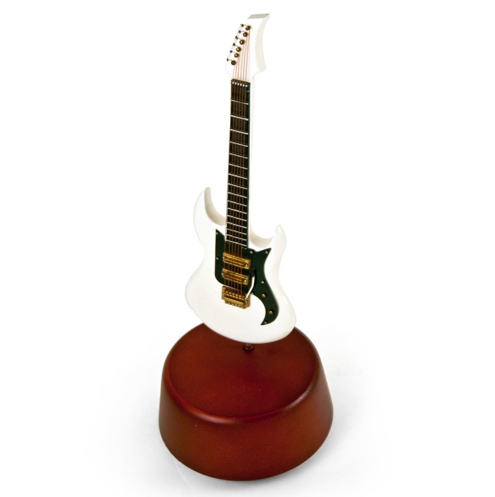 Incredible 18 Note Miniature White Electric Guitar With Rotating Musical Base - Daddy's Little Girl
