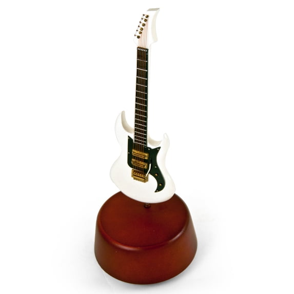 Incredible 18 Note Miniature White Electric Guitar With Rotating Musical Base - Too Much In Love To Care - SWISS