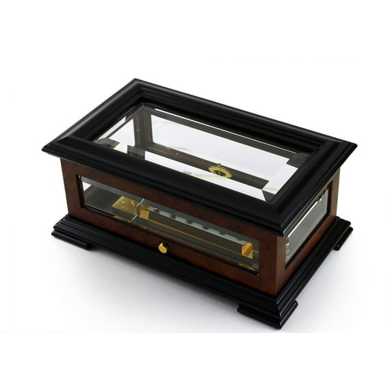 Incredible Beveled Crystal And Elm Swiss 3 Part 72 Note Reuge Music Box - "Volga" - March of the Toy Soldiers/ Waltz of the Flowers/ Dance of the Sugar Plum Fairy