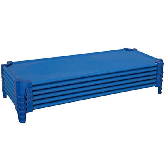 GREENGUARD Gold Stackable Kids Cots, Set of 6 – Heavy-Duty Preschool Rest Mats, Blue