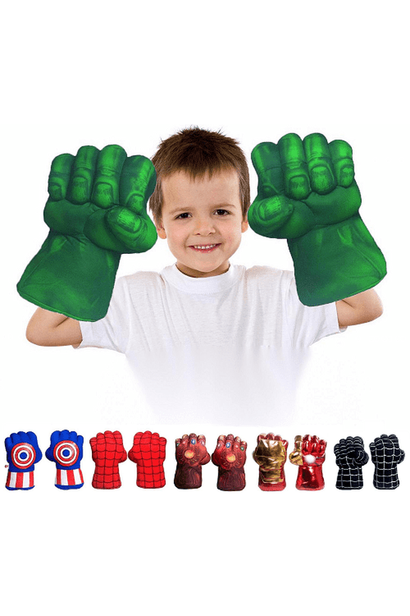 Incredible HOK Superheros Gauntlet Smash Hands Fists Big Soft Plush Gloves Pair Costume Green