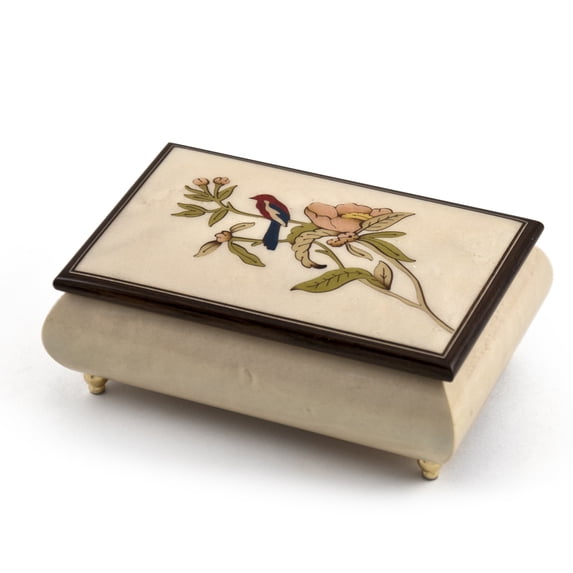 Incredible Handcrafted Ivory Music Box with Bird and Flower Inlay - HatikvahIsraeli National Anthem