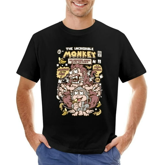 Incredible Monkey Men’s Graphic T-shirt Vintage Short Sleeve Sport Tee Black XL