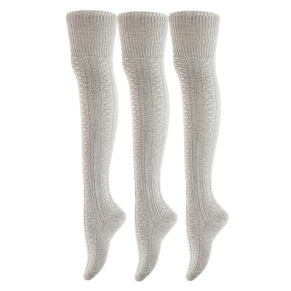 Incredible Women's 3 Pairs Thigh High Cotton Socks Unique, Durable And Super Soft For Everyday Relaxed Feet LAW1025 Size 6-9 (Grey)