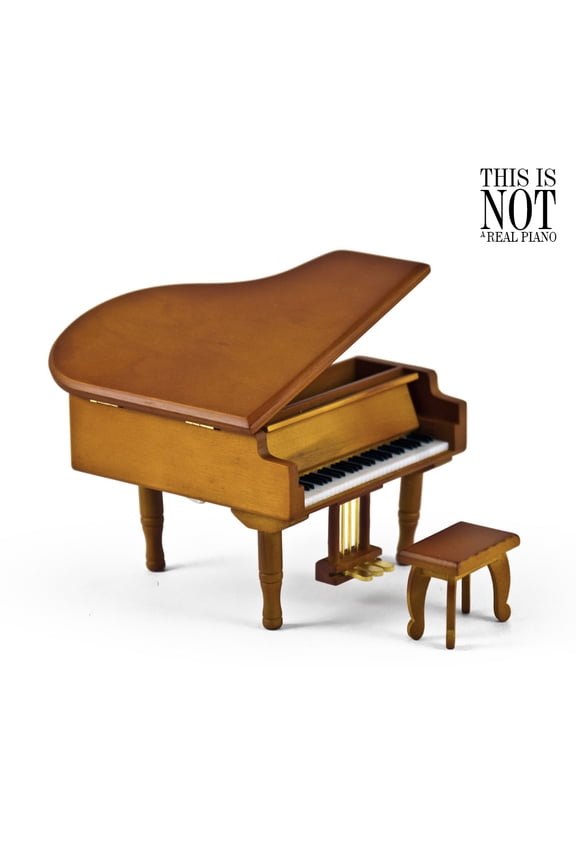 Incredible Wood Tone Miniature Replica Of A Baby Grand Piano With Bench, Music Selection - Wonderful Tonight