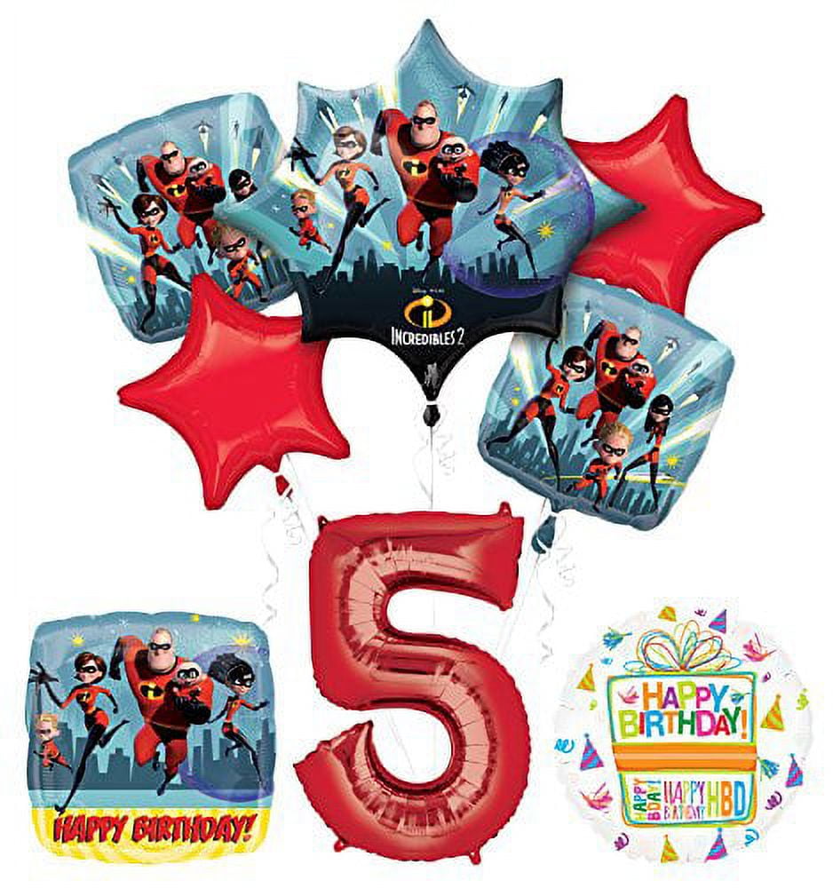 MAYFLOWER PRODUCTS Incredibles 2 party supplies 5th Birthday Balloon Bouquet Decorations