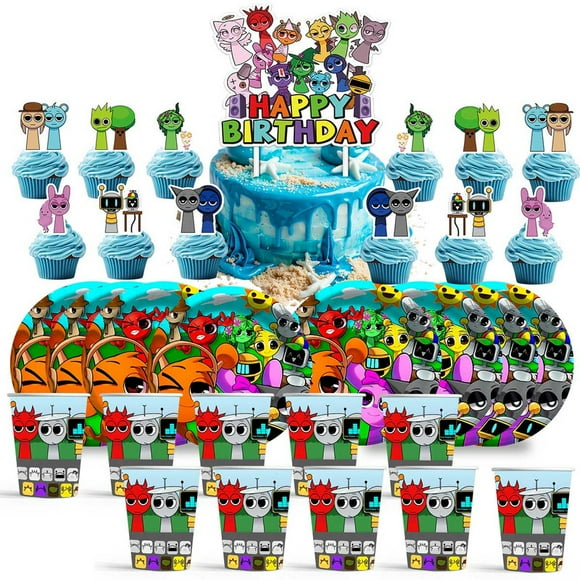 Incredibox Sprunki Birthday Cups Party Supplies Plates Decorations Cake Topper Decor