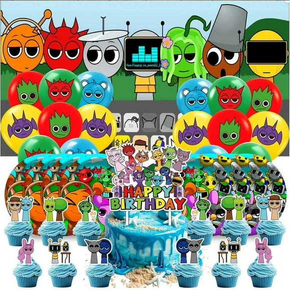Incredibox Sprunki Party Supplies Decorations Paper Plates Tableware Balloons Birthday Decor Cake Topper Fans Banner Backdrop