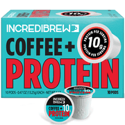 Incredibrew Protein Coffee Pods, 10g Protein, Medium-Dark Roast, Keurig-Compatible, 10 Count