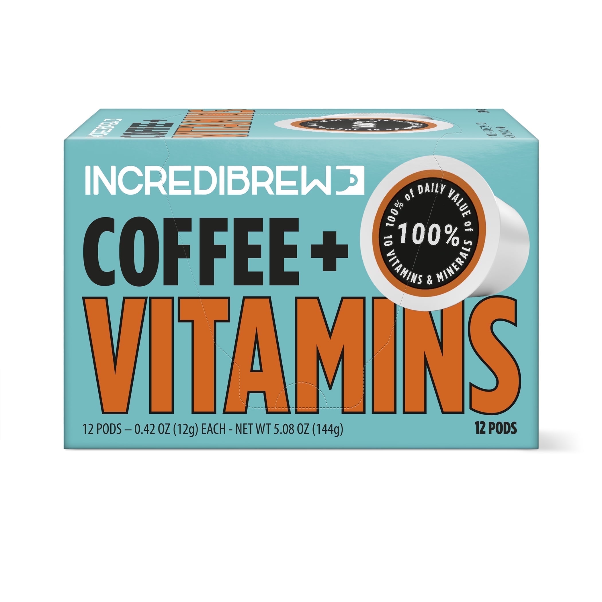 Incredibrew Coffee + Vitamins, 12 Count PODs, Medi