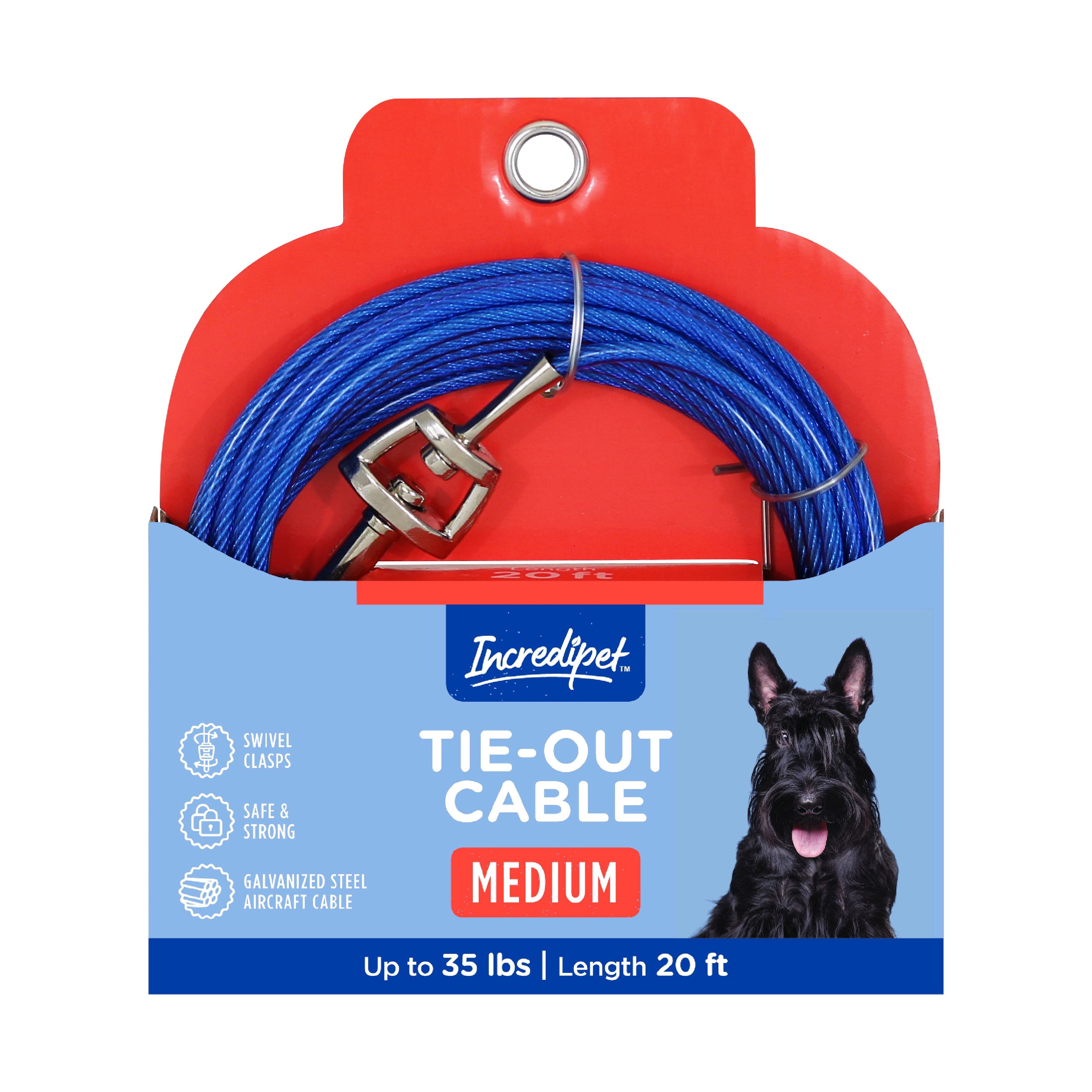 Durable and Convenent 12ft Pet Coled Te Out Cable - Blue