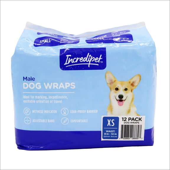 Incredipet Extra Small Disposable Male Dog Wraps, 12 pk.