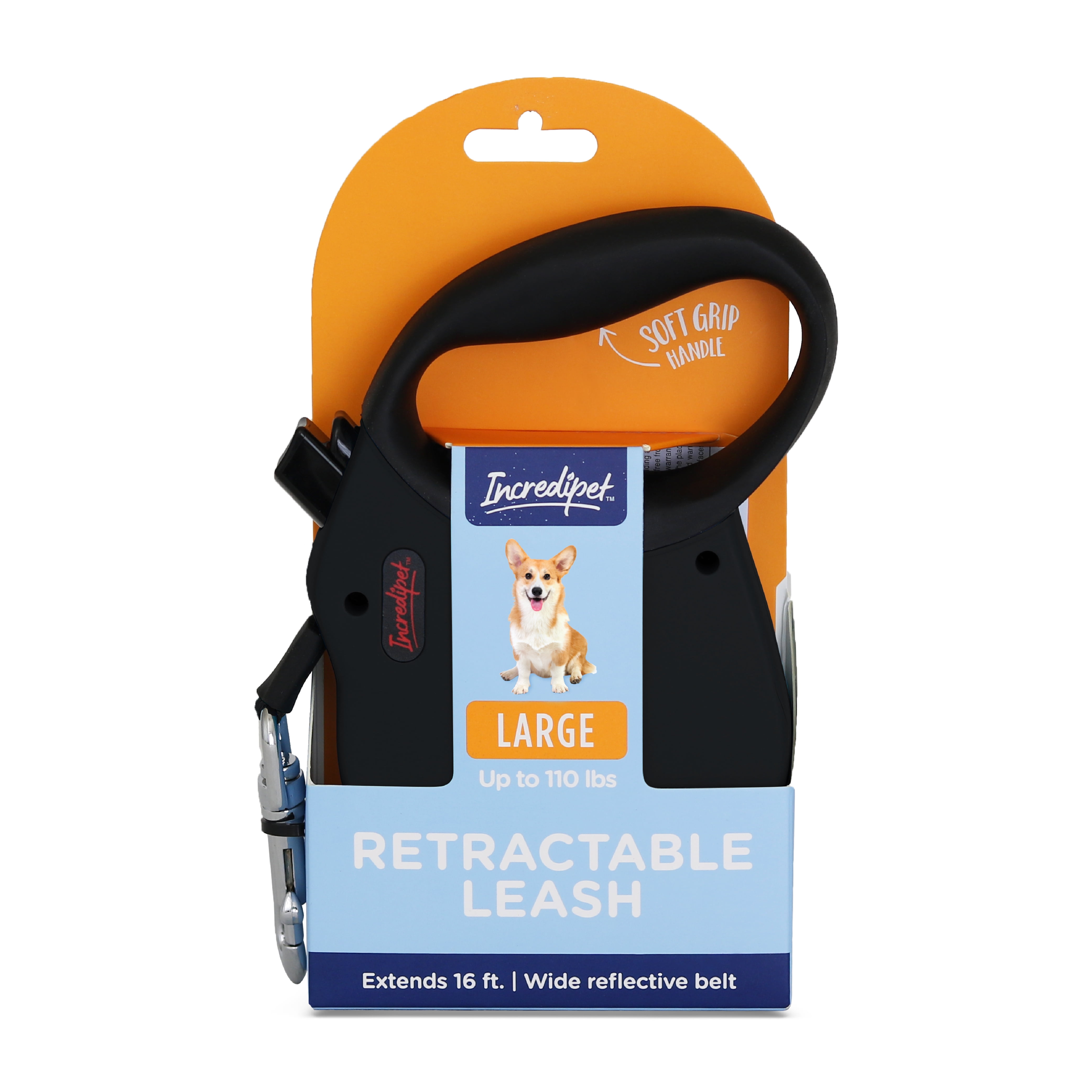 Incredipet Reflective Retractable Black Leash for Large Dogs
