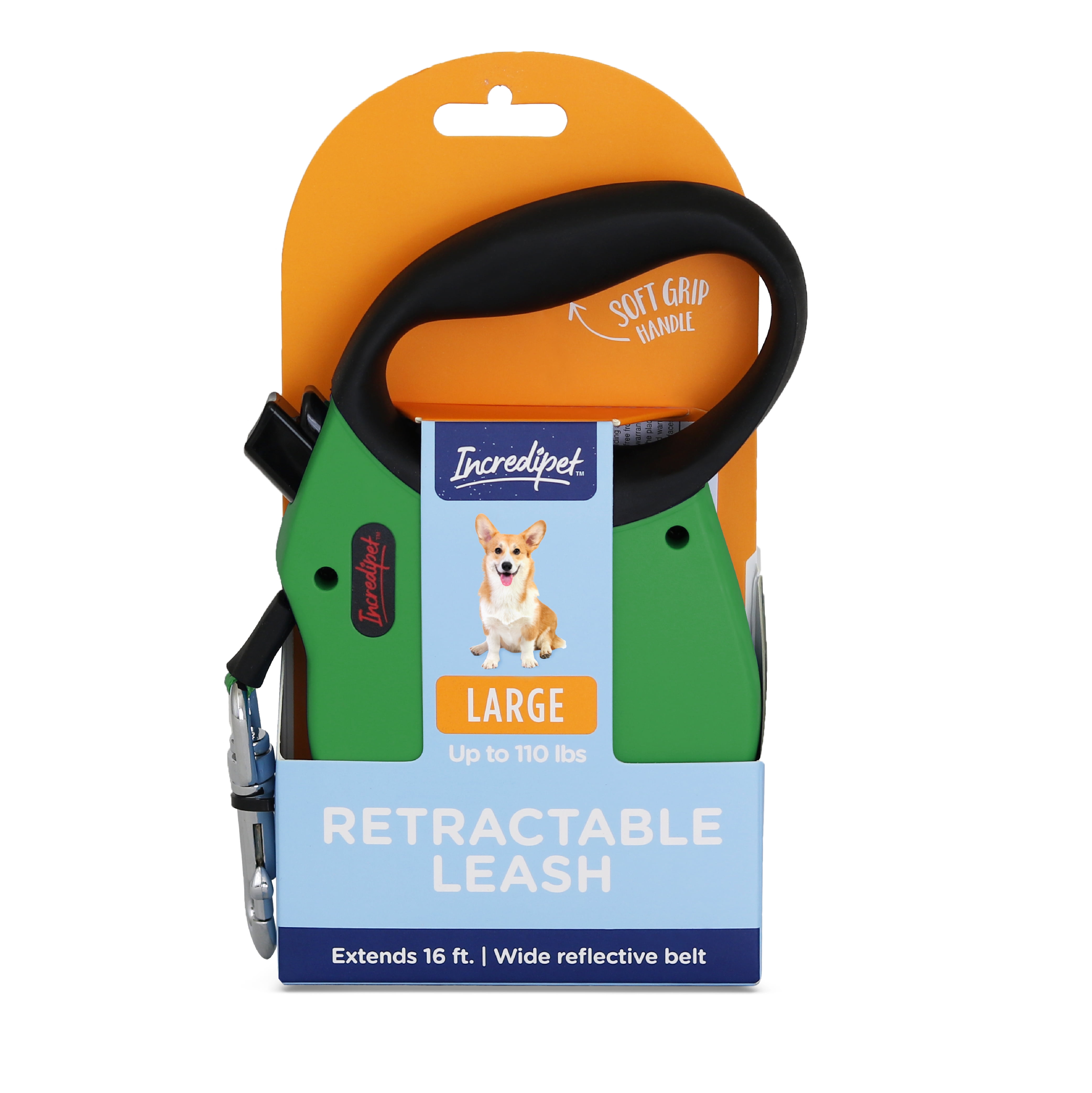 Incredipet Reflective Retractable Green Leash for Large Dogs