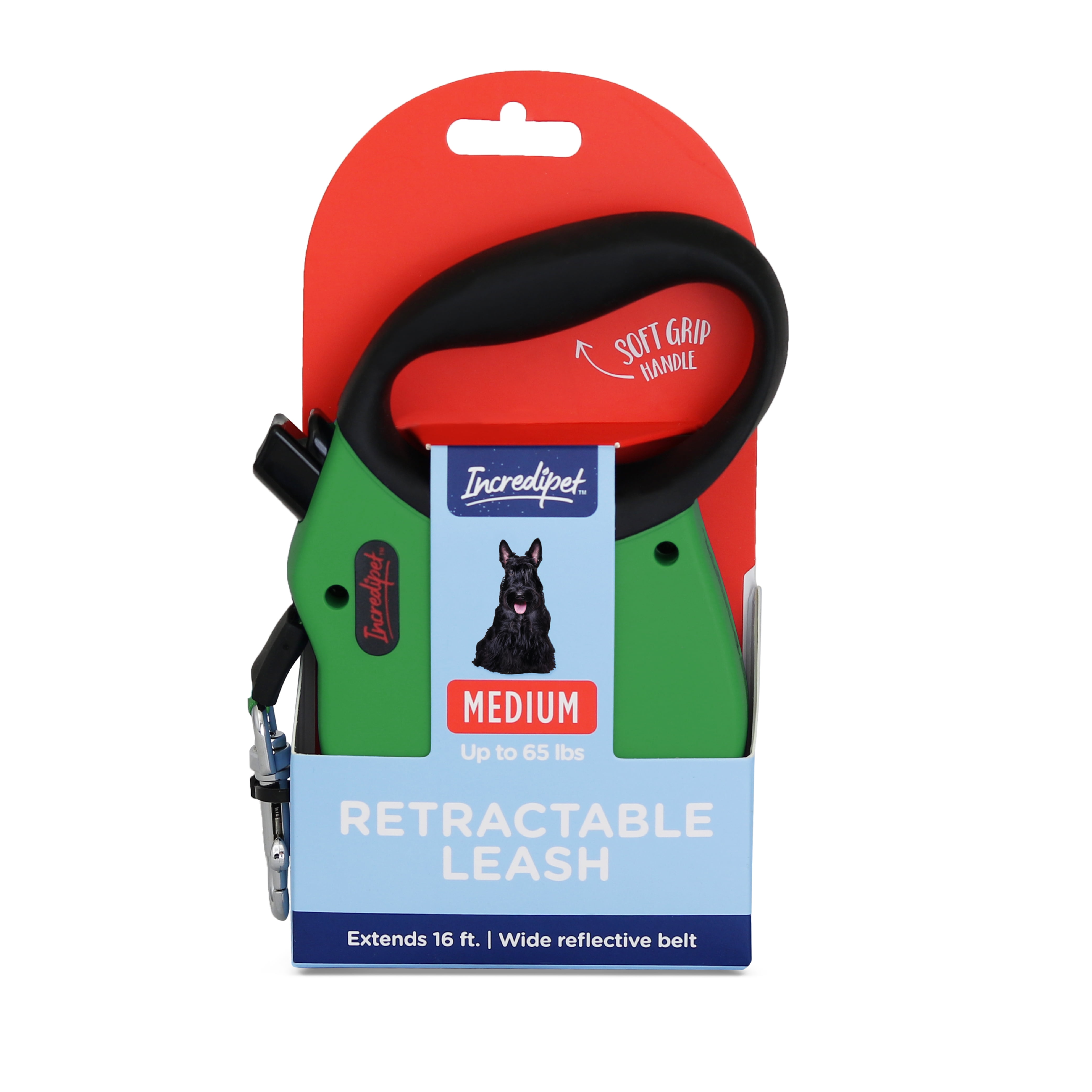 Incredipet Reflective Retractable Green Leash for Medium Dogs