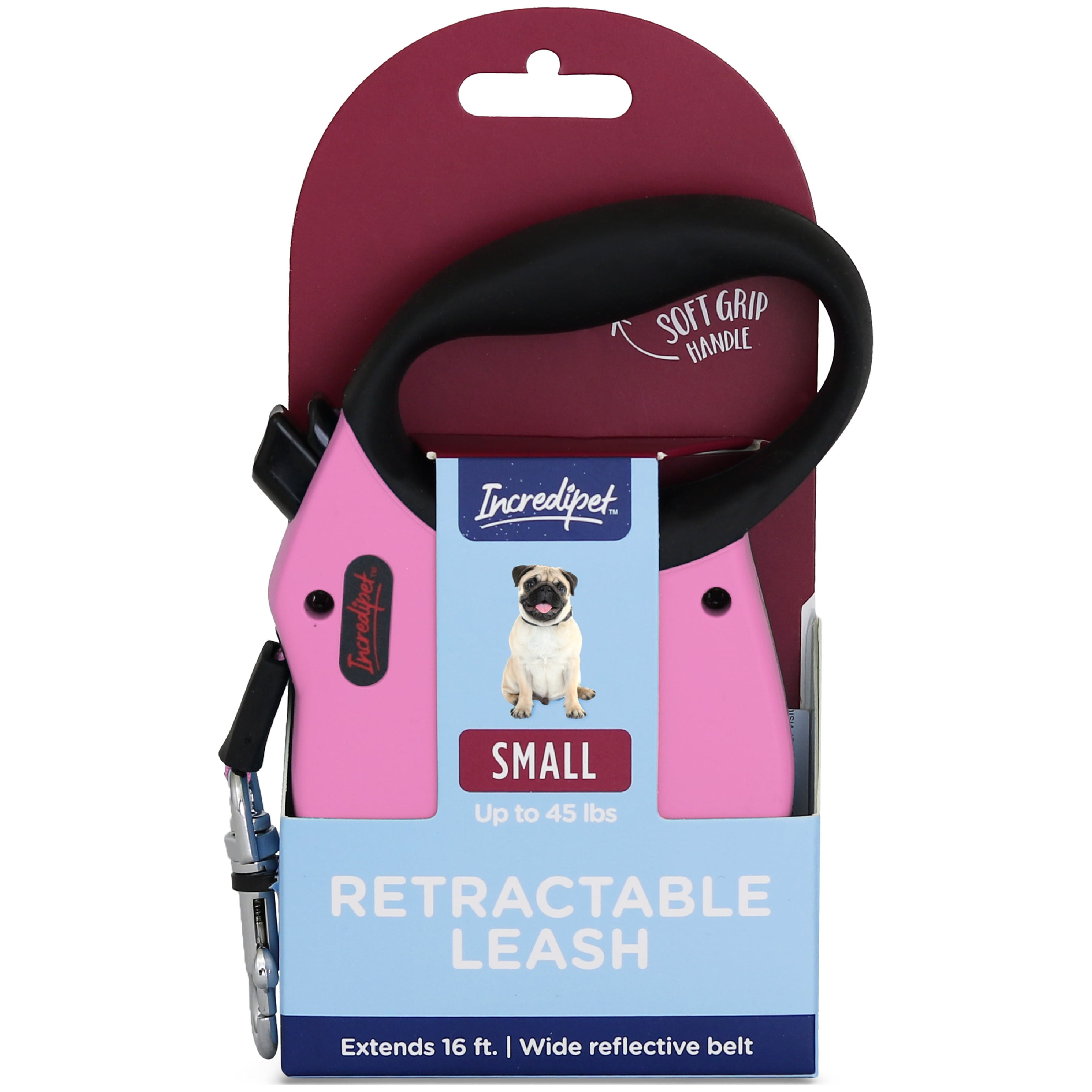 Incredipet Reflective Retractable Pink Leash for Small Dogs