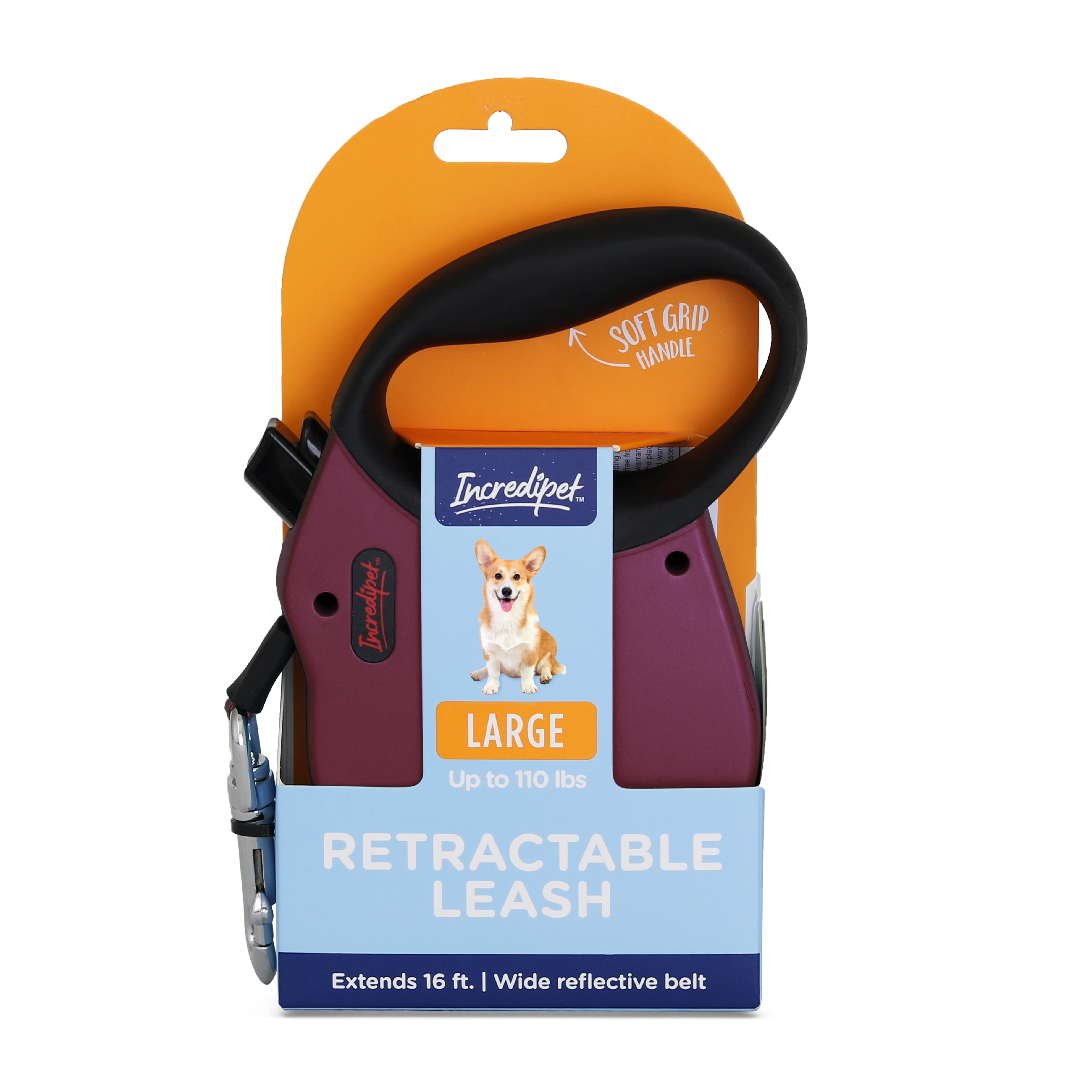 Incredipet Reflective Retractable Red Leash for Large Dogs