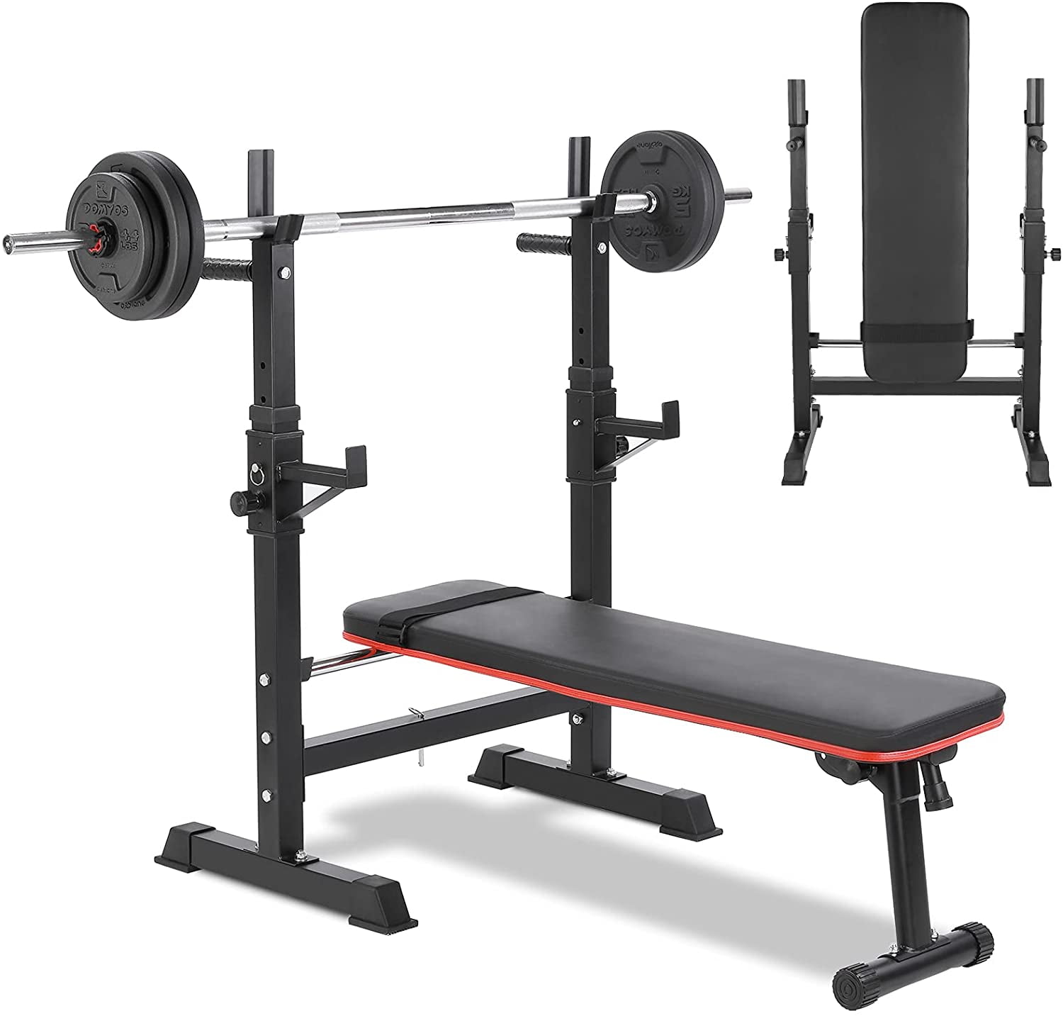 Increkid Folding Bench Press Set, Weight Bench with Squat Rack, Home