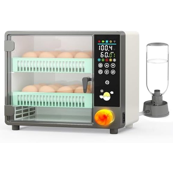 Incubators for Hatching 24 Eggs, Egg Incubator Automatic Egg Turner, Ultrasonic Atomized Humidifier, Chicken Incubator Temperature Control with 5 Automatic Incubation Modes, Auto Day Count