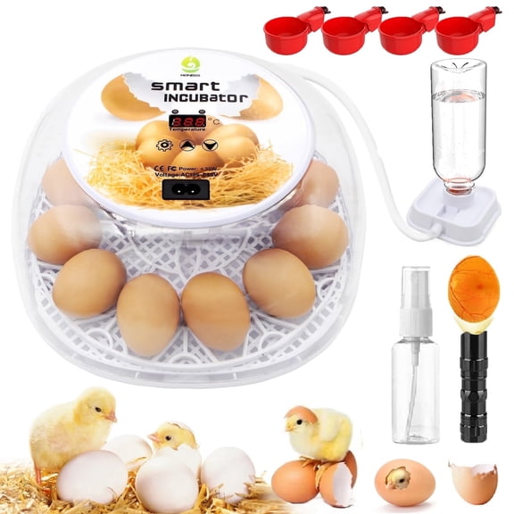 Incubators for Hatching Eggs, 12 Egg Incubator with Automatic Egg Turning and Temperature Control, Automatic Water Adding, LED Egg Candler, for Hatching Chickens, Duck, Quail, Goose Eggs