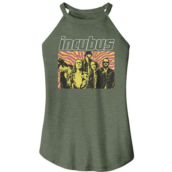 Incubus Swirl Background Military Green Women's Sleeveless Rocker Tank Top T-Shirt (XL)