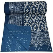 IndIan Handmade Patchwork Kantha Quilt Twin Size Cotton Kantha Bedspread