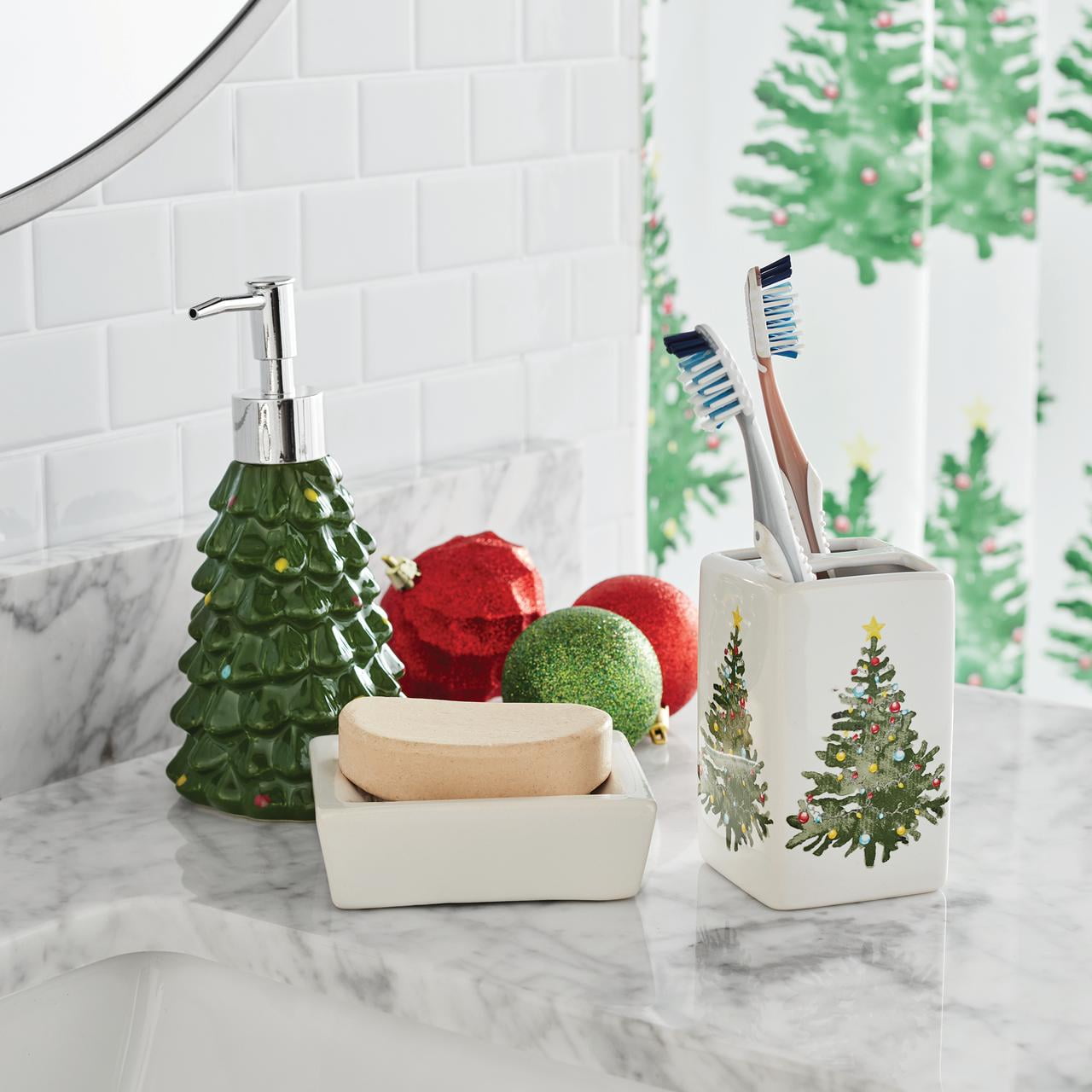 Indecor 17-Piece Christmas Tree Polyester/Ceramic Bathroom Set, White ...