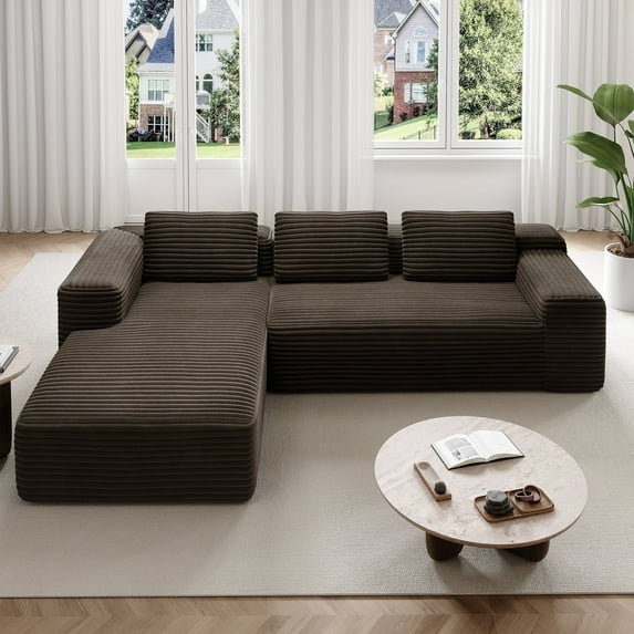 Indecor Home 105" Modular Sectional Sofa Couch, Upholstered 2-Piece Corduroy Sofa L-Shape Deep Seat Sofa Cloud Couch Chaise, Modern Minimalist Sleeper Sofa Set for Living Room, Office, Gray
